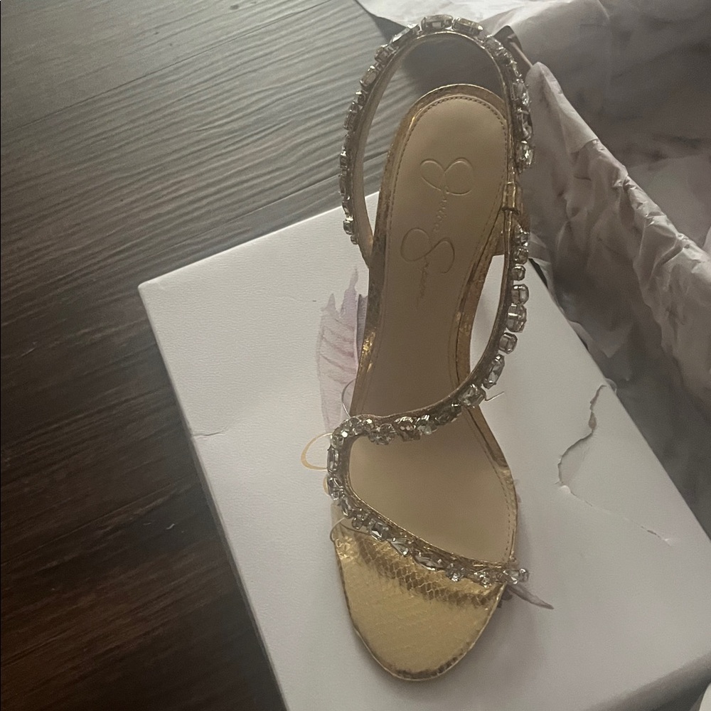 Jessica Simpson Gold Embellished Sandals - Picture 2 of 6